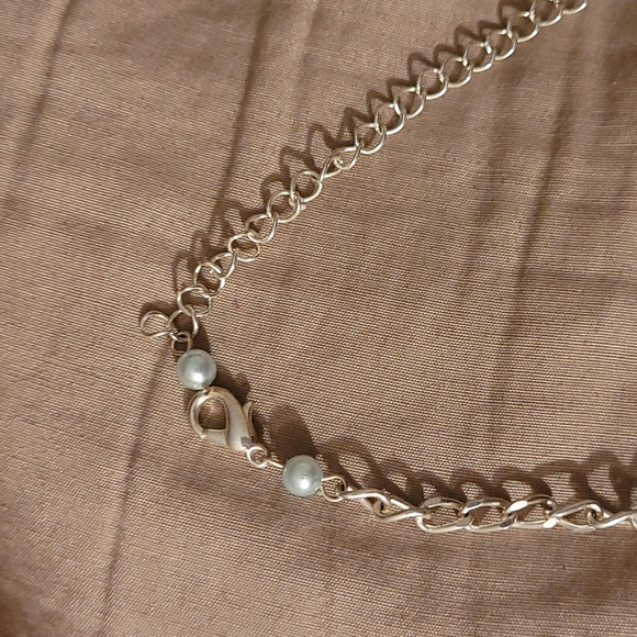 Vintage layered silver Blue beaded and pearl adjustable choker necklace - Picture 7 of 8